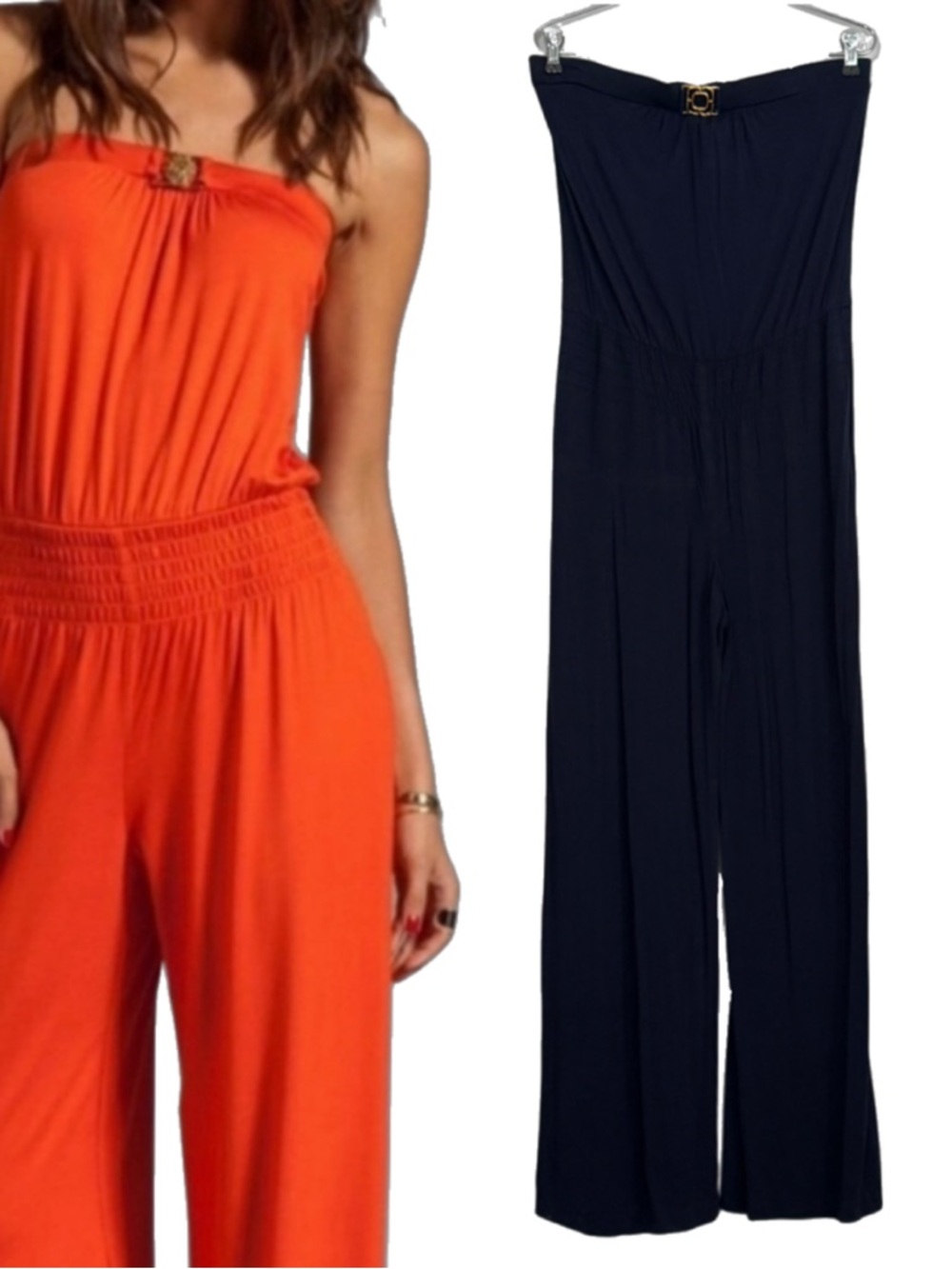 Trina Turk Strapless Jersey Pullover Swimsuit Coverup Jumpsuit, Navy Blue size 4